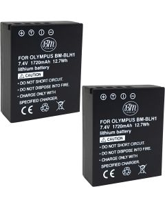 BM Premium Fully Decoded 2 Pack of BL-H1 Batteries for Olympus OM-D E-M1 Mark II, OM-D E-M1 Mark III, OM-D E-M1X, BCH-1, HLD-9 Cameras